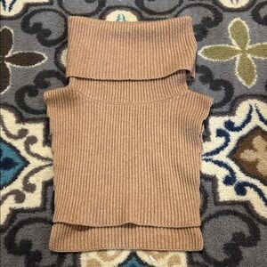 Ribbed Tan Knit Cashmere Wool Turtleneck Dickie